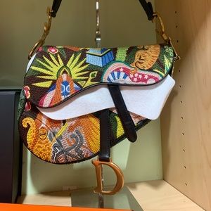 Dior special edition embroidered beaded saddle bag
